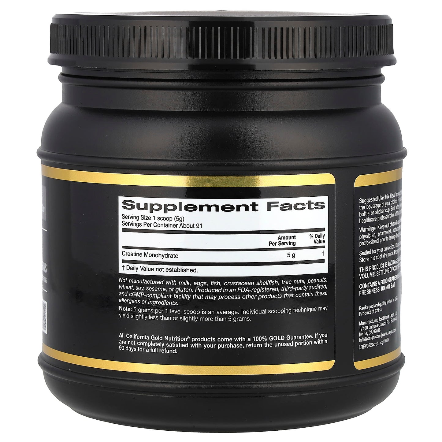 California Gold Nutrition, Sport, Creatine Monohydrate, Unflavored, 1 lb (454 g)
1