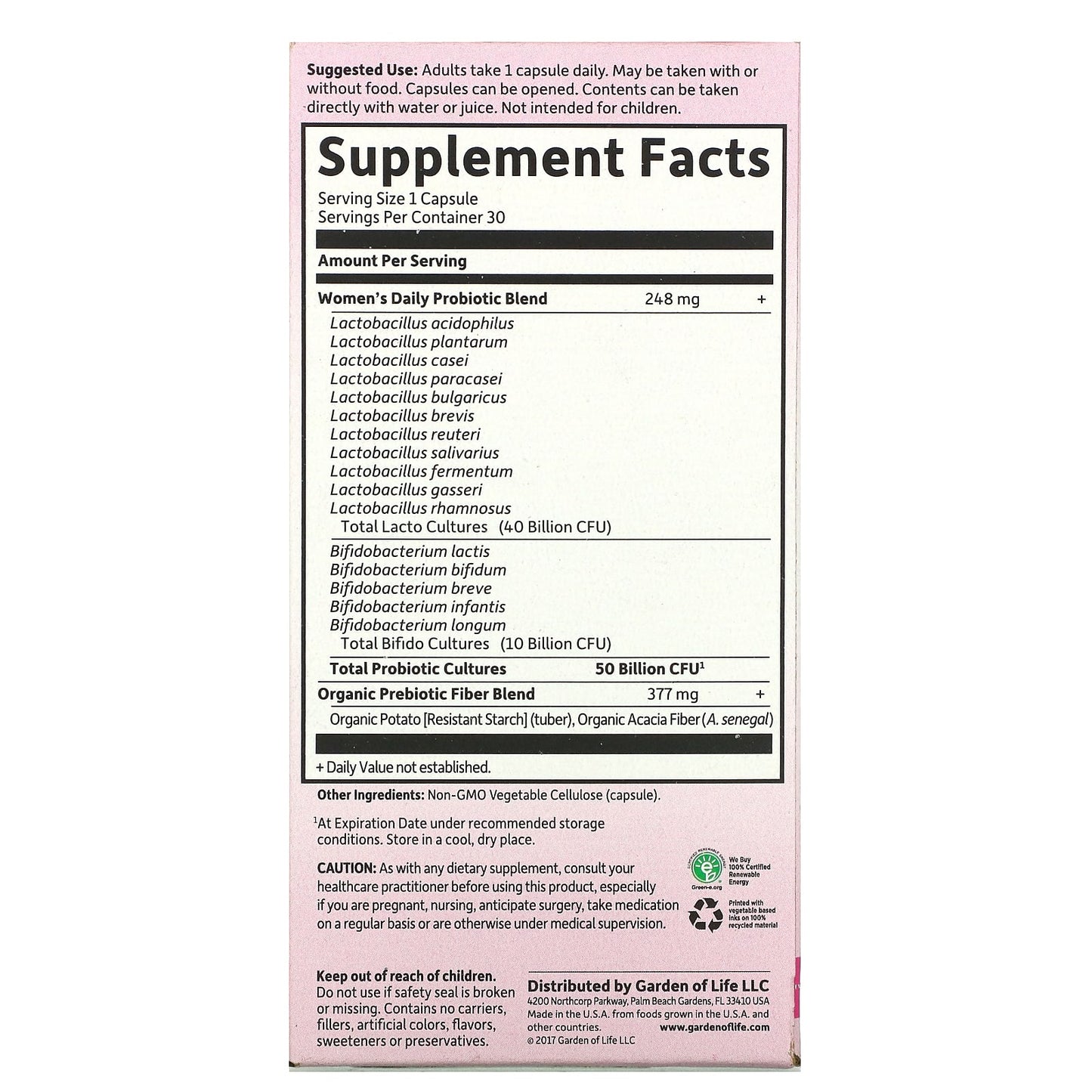 Garden of Life, Dr. Formulated Probiotics, Once Daily Women's, 50 Billion, 30 Vegetarian Capsules
1