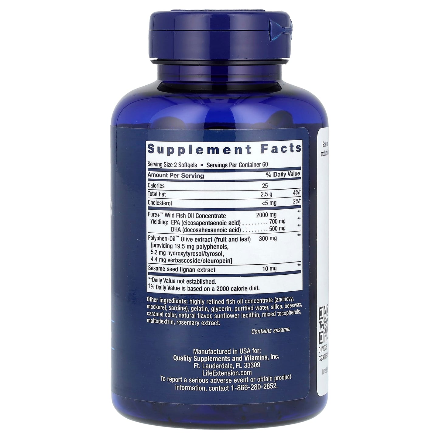 Life Extension, Super Omega-3, EPA/DHA Fish Oil, Sesame Lignans & Olive Extract, 120 Softgels 1
